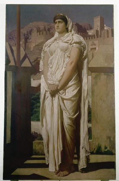 Klytämnestra beobachtet von den Zinnen von Argos die Leuchtfeuer, die die Rückkehr von Agamemnon ankündigen sollen, ca. 1874 von Frederic Leighton